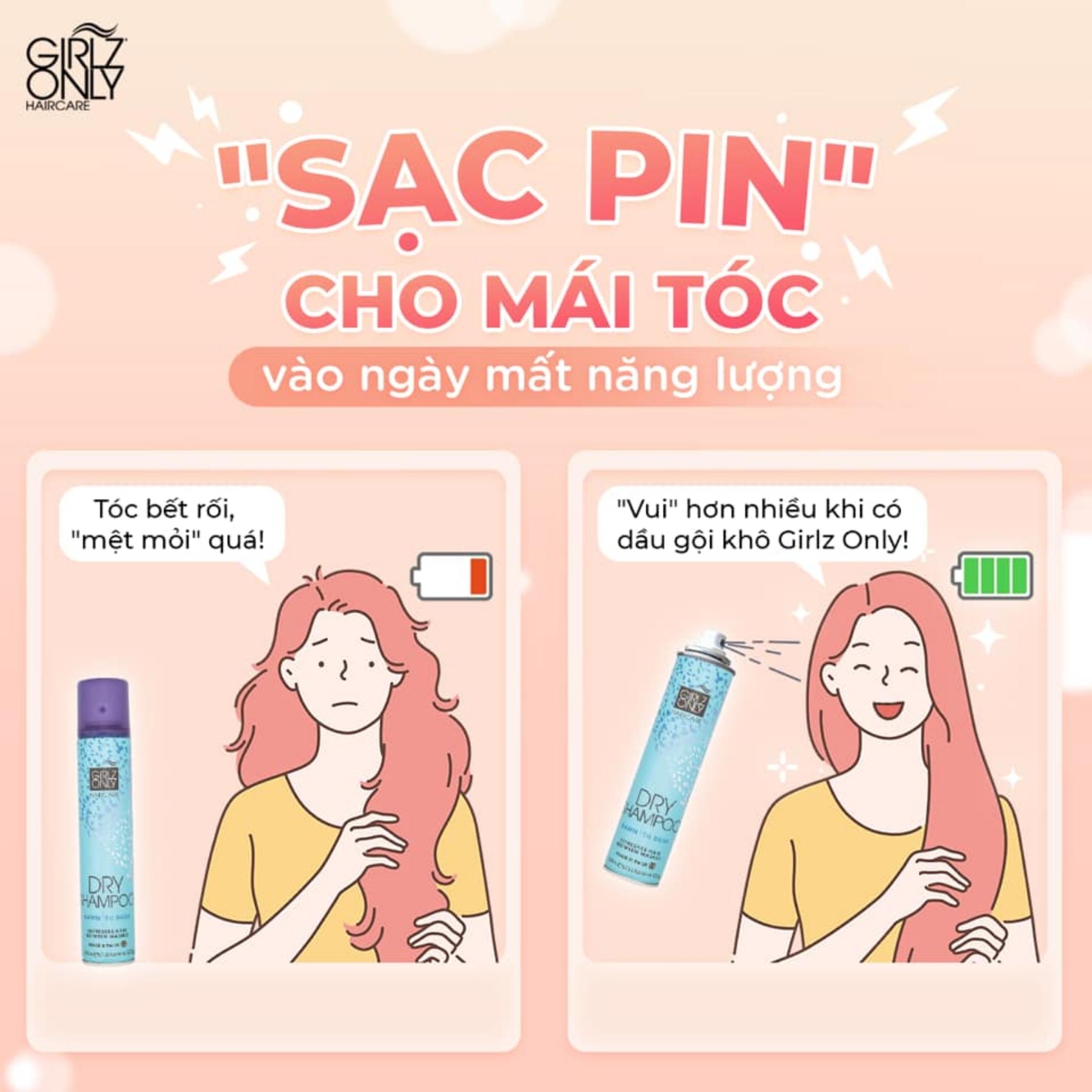 Dầu Gội Khô Girlz Only Xịt Tóc Gội Đầu Khô Dry Shampoo (Xanh) Không Bết Sạch Dầu Bồng Bềnh 200ml/Chai