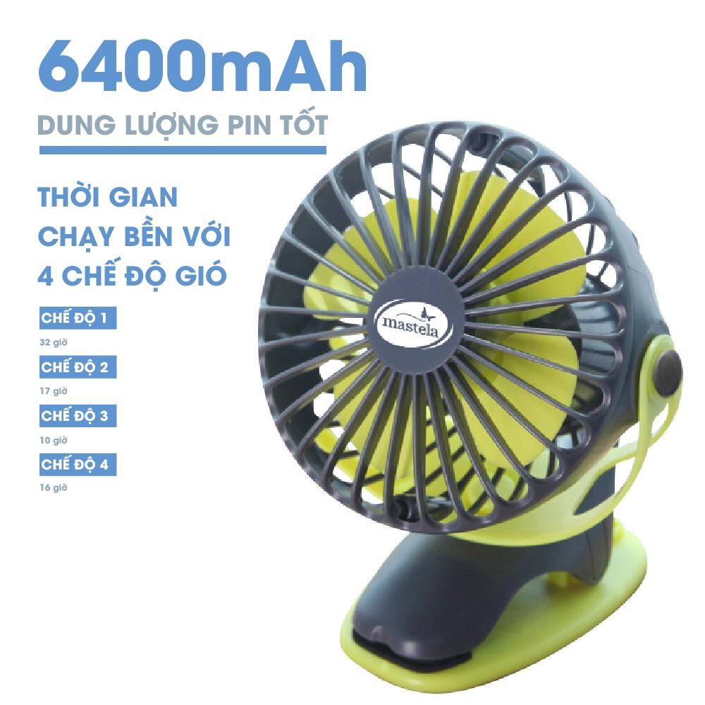 Quạt kẹp xe đẩy em bé Mastela tích điện, xoay 360 độ