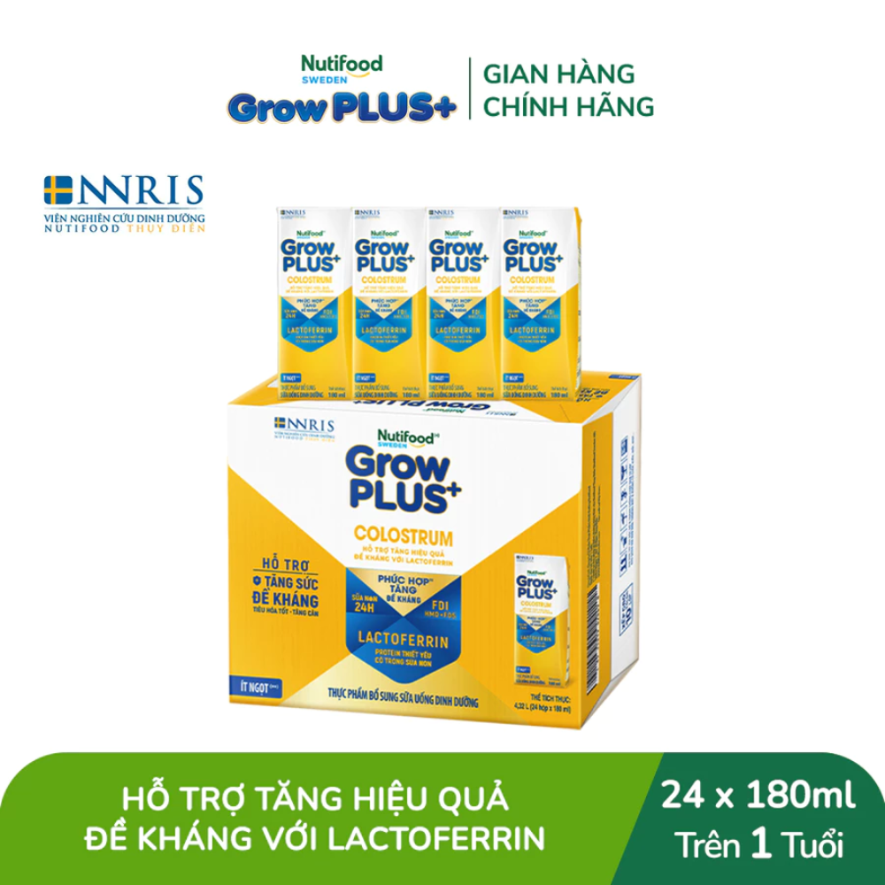Thùng 24 hộp Sữa bột pha sẵn Nutifood Sweden GrowPLUS+ Colostrum Lactoferrin 180ml