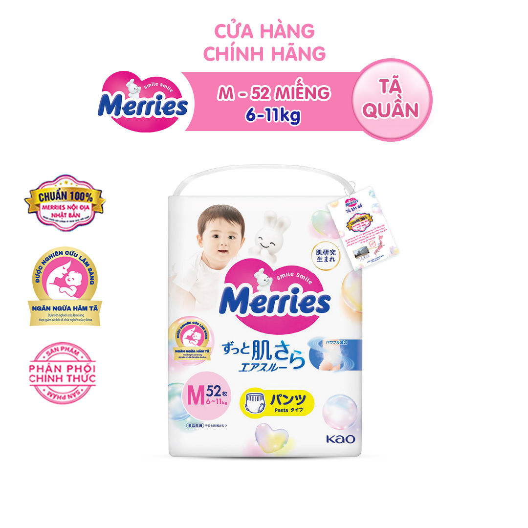 Tã/bỉm quần Merries size M - 52 miếng (dành cho bé từ 6 - 11kg)