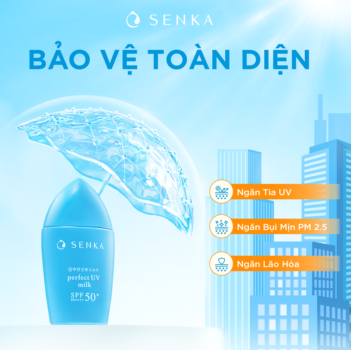 Kem Chống Nắng Dạng Sữa Senka Perfect UV Milk SPF 50+, PA++++ 41095 (40ml)