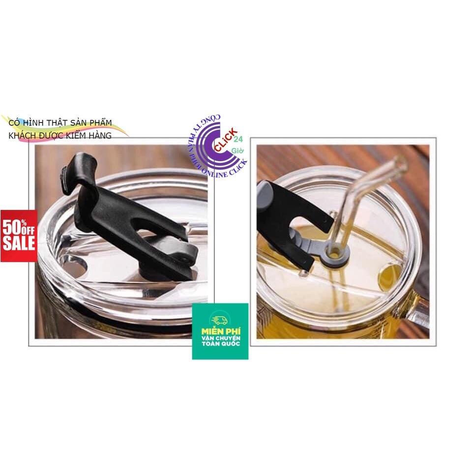 Combo 2 Ly Thủy Tinh Chịu Nhiệt Nóng Lạnh Có Nắp Kèm Ống Hút Dẻo 400ml, Có Vạch Chia Mức Tiện Dụng - Hàng Cao Cấp