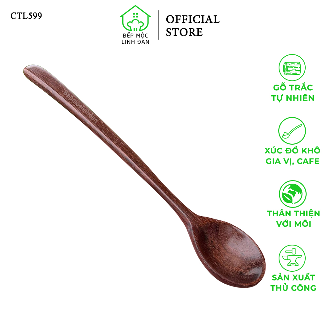 Thìa/Muỗng Ăn Cơm Gỗ Trắc Cẩm Lai Tự Nhiên Để Mộc HAHANCO [CTL599] Size 20cm