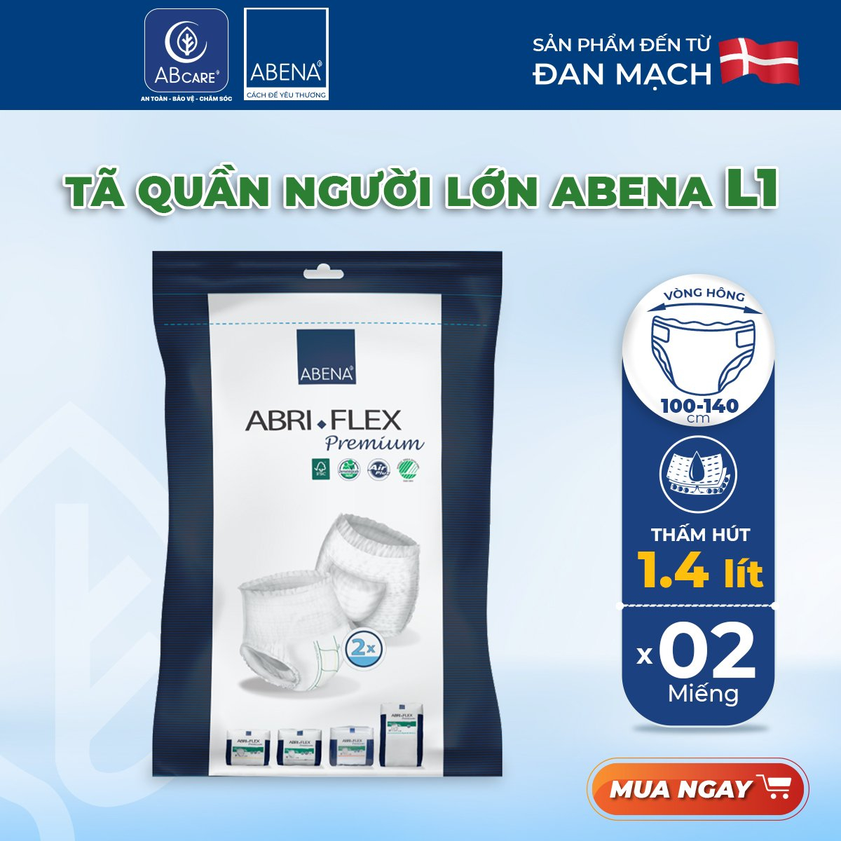 [thấm hút 1400-2400ml] Tã quần người lớn, người già, sau sinh ABENA ABRI FLEX PREMIUM nhập khẩu Đan Mạch (2 miếng)