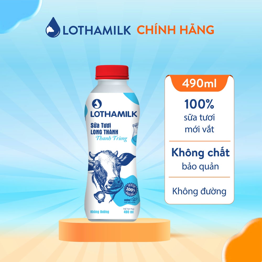 Sữa tươi thanh trùng Lothamilk chai 490ml