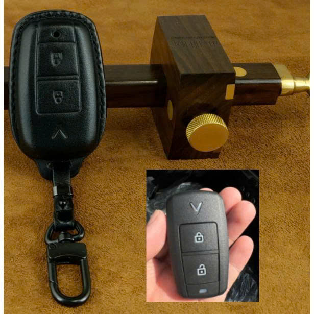 Bọc chìa khóa xe ô tô Vinfast VF3 da bò thât đẹp bền sang tặng kèm móc khóa - hàng chính hãng