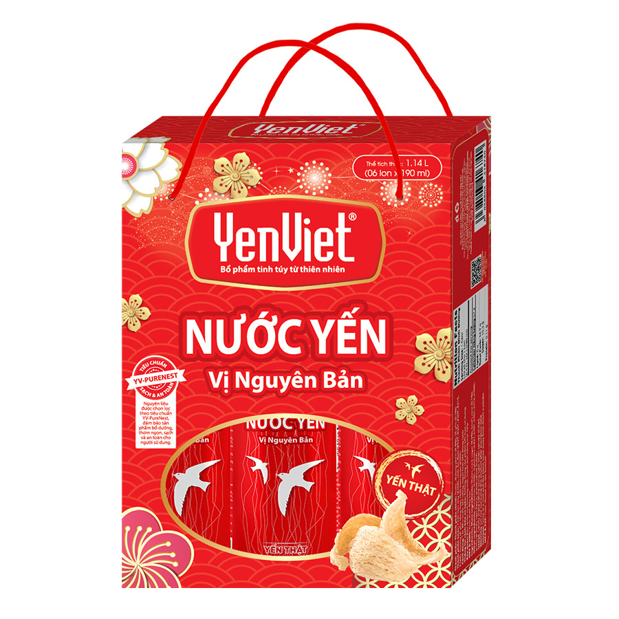 Hộp nước yến sào đường phèn Yến Việt 6 lonx190ml bổ sung dưỡng chất, bồi bổ sức khỏe, làm quà tặng sang trọng