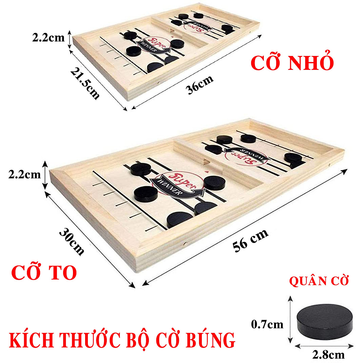 Cờ Búng Bắn Bi Xuyên Lỗ Đối Kháng Chính Hãng Amalife - Chọn Size - Foosball Winner, Sling Puck – Bộ Cờ Ice Hockey Bằng Gỗ Cao Cấp