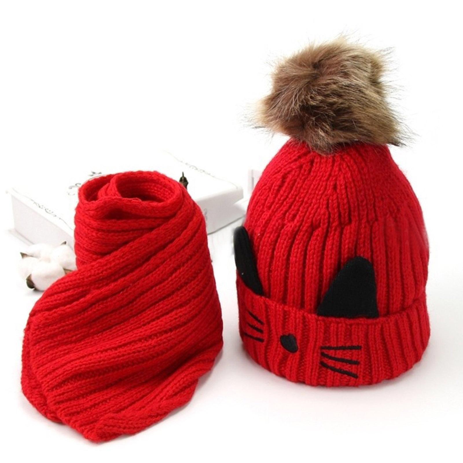 Lovely Pompom Infant Toddler Winter Hat Scarf Set for Baby Girl