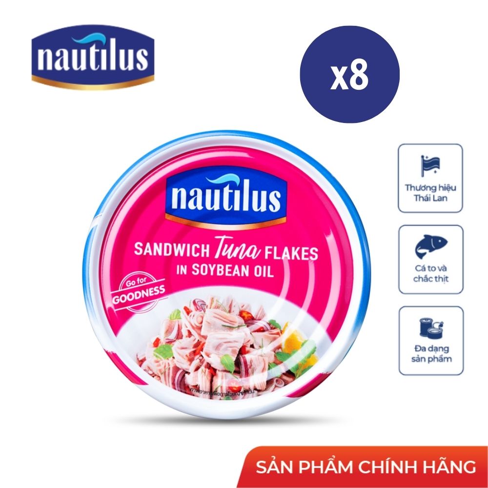 Combo 8 lon Cá Ngừ Nautilus xắt lát ngâm dầu đậu nành (NK Thái Lan)