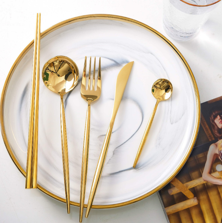 SET CUTLERY MINIMALIST GOLD 5PCS