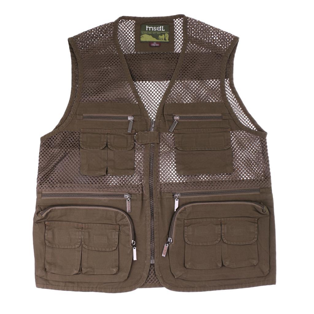 Mens Cotton Multi-pocket Mesh Fishing Vest for Camping Hunting Fishing Photography