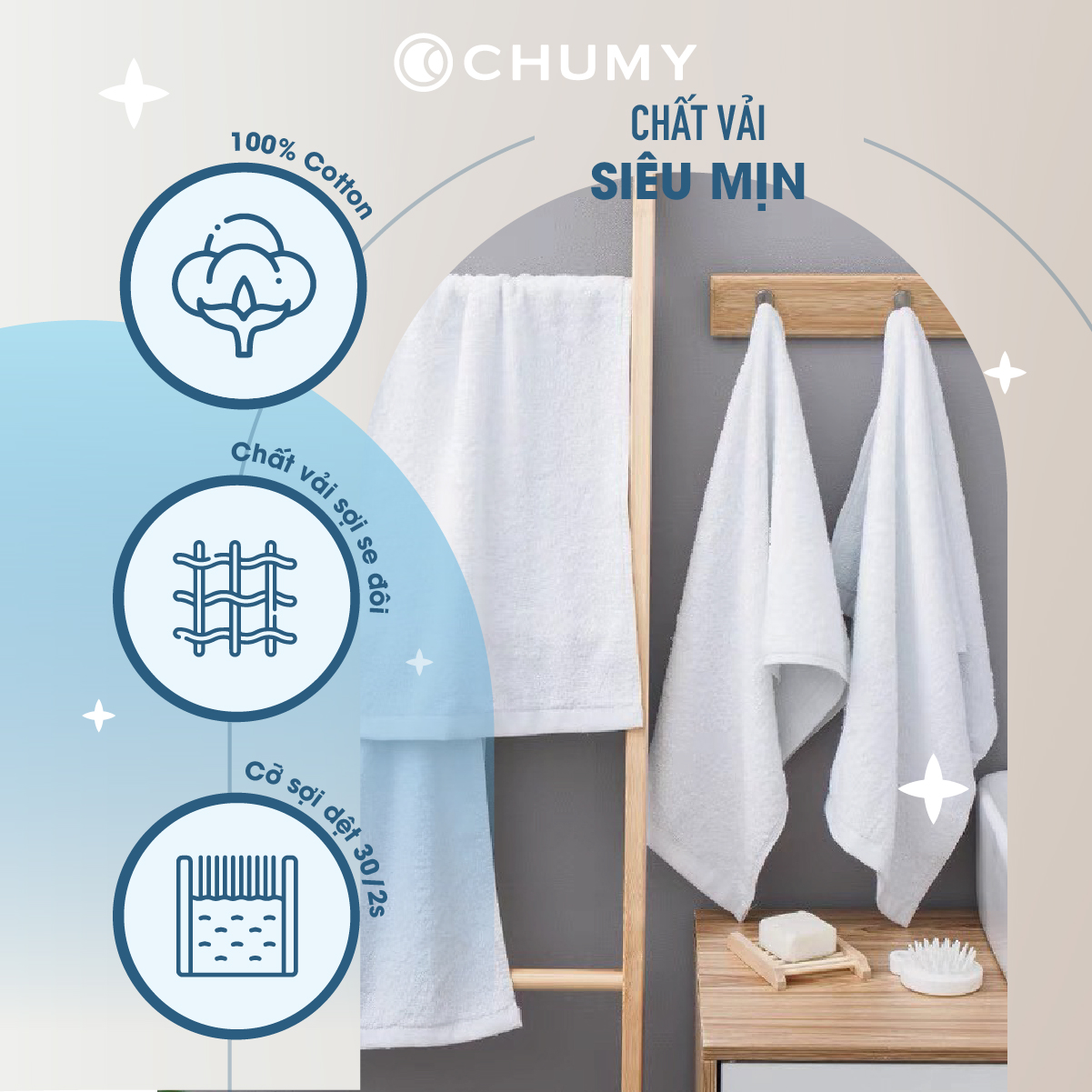 Khăn mặt cotton CHU MY – Sạch, mềm, trắng chuẩn 5 sao, thấm hút vượt trội (34x70cm)