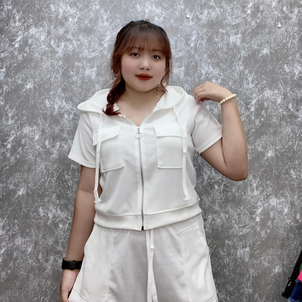 Set áo thun quần đùi bigsize nữ gồm áo thun có cổ kết hợp quần đùi thun cột dây, Set áo kiểu bigsize - SET8 - Màu trắng