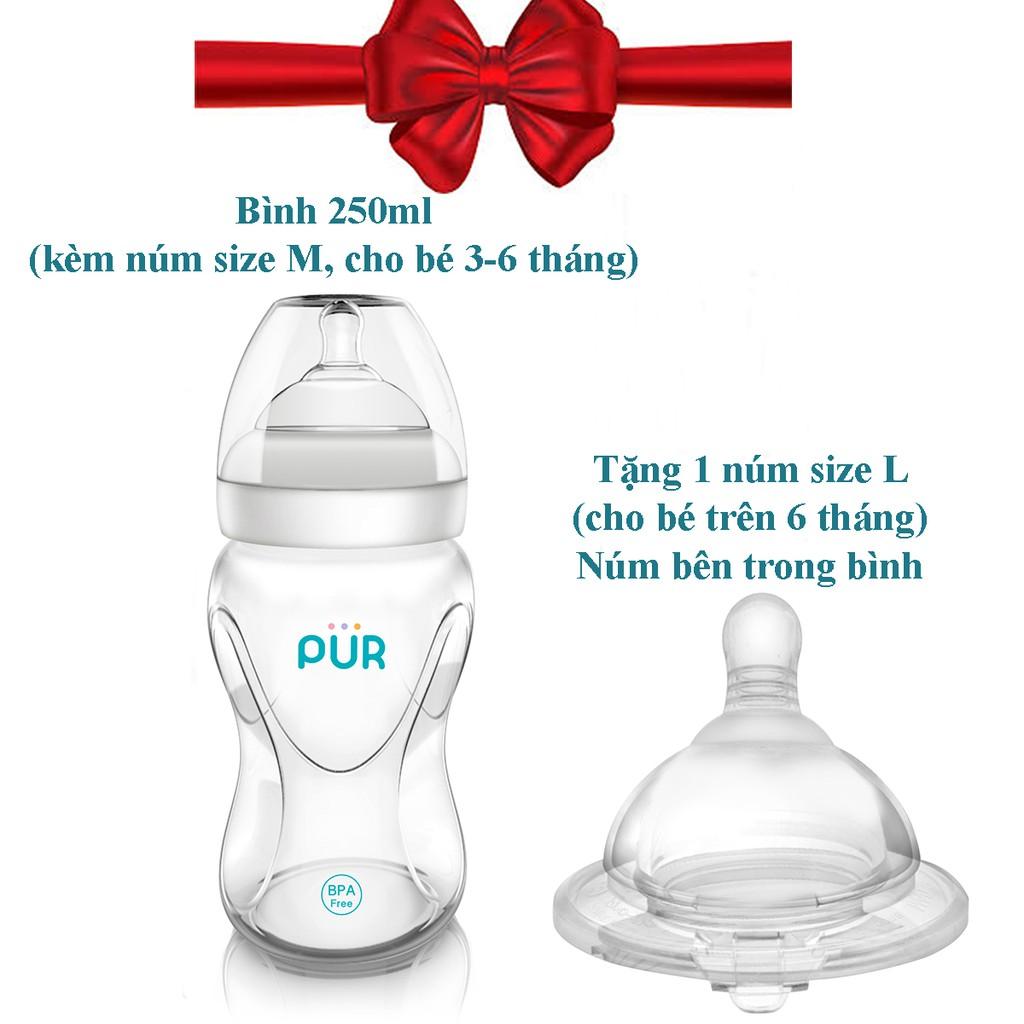 Combo Bình sữa cổ rộng Pur Advanced Plus 250ml + núm size L