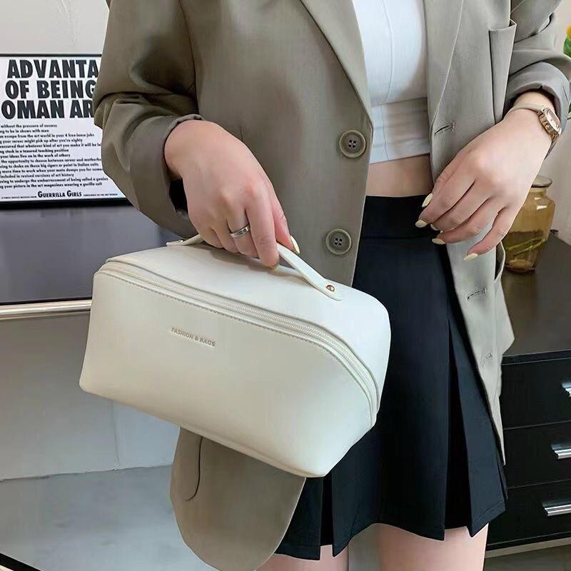 Túi đựng mĩ phẩm du lịch da pu khóa kéo cỡ lớn , thích hợp mang theo khi công tác , du lịch