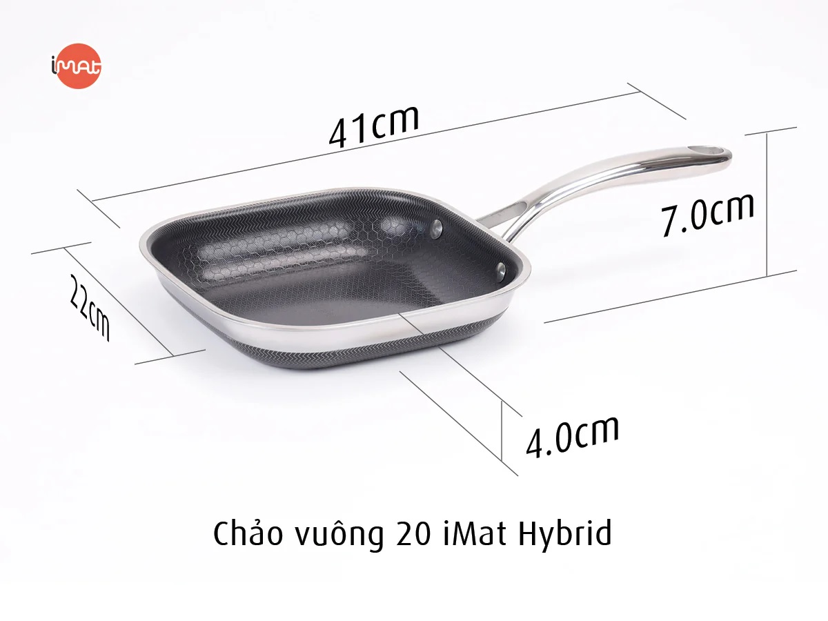 [Hàng chính hãng-iMat hybrid inox] Chảo chiên vuông iMat Hybrid 20cm chống dính gốm Ceramic đen
