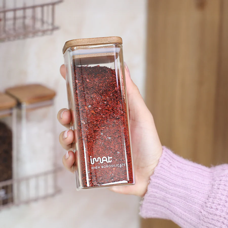 Bộ 4 Hũ Gia Vị Imat Thủy Tinh Nắp Gỗ Acacia ACA 400ml Sang Trọng Tiện Dụng