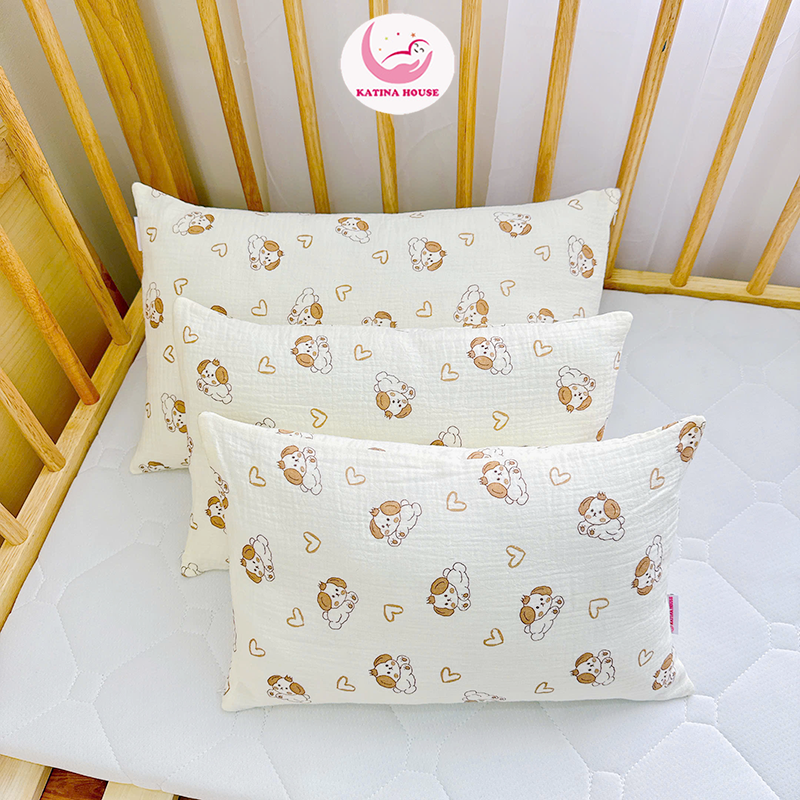 Gối cho bé sơ sinh, mầm non Katina House, vải muslin mềm nhẹ, thoáng khí, thấm hút tốt, an toàn