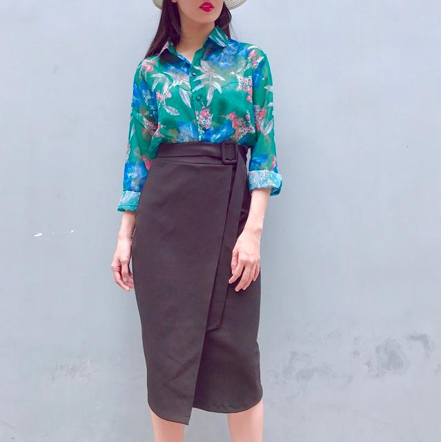 Chân váy đắp chéo kèm belt bigsize thun umi co dãn ôm body - chân váy đắp chéo size đại ôm body từ 45kg-80kg