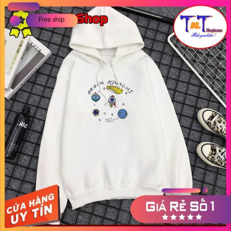 HDI15 Áo khoác nỉ Hoodie Trơn In Vũ Trụ Green Gungchi kiểu dáng Hàn Quốc năng động, form unisex nam và nữ