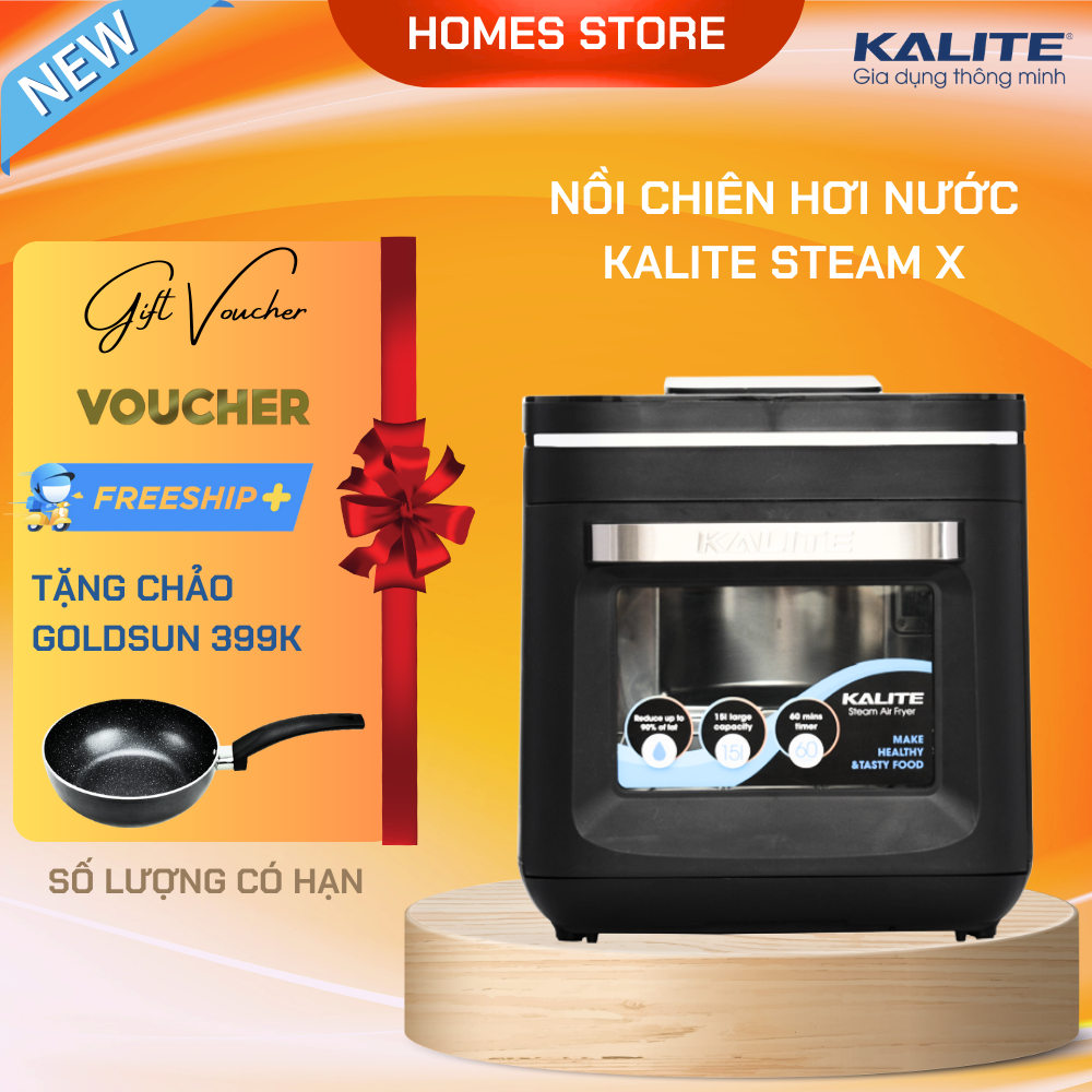 Nồi Chiên Hơi Nước Kalite Steam X Tiêu Chuẩn Châu Âu 9 Chương Trình Cài Sẵn Dung 15 Lít Công Suất 1635 W - Hàng Chính Hãng