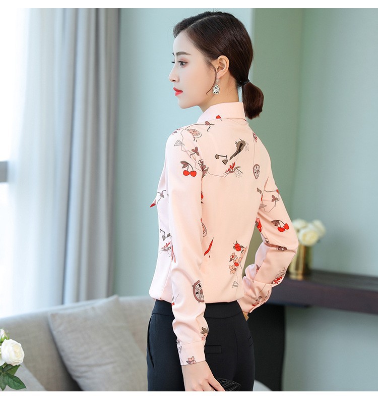 Áo Sơ Mi Nữ Công Sở Thắt Nơ Cổ Nữ Tính Hoạt Tiết Chấm Bi Và Cherry