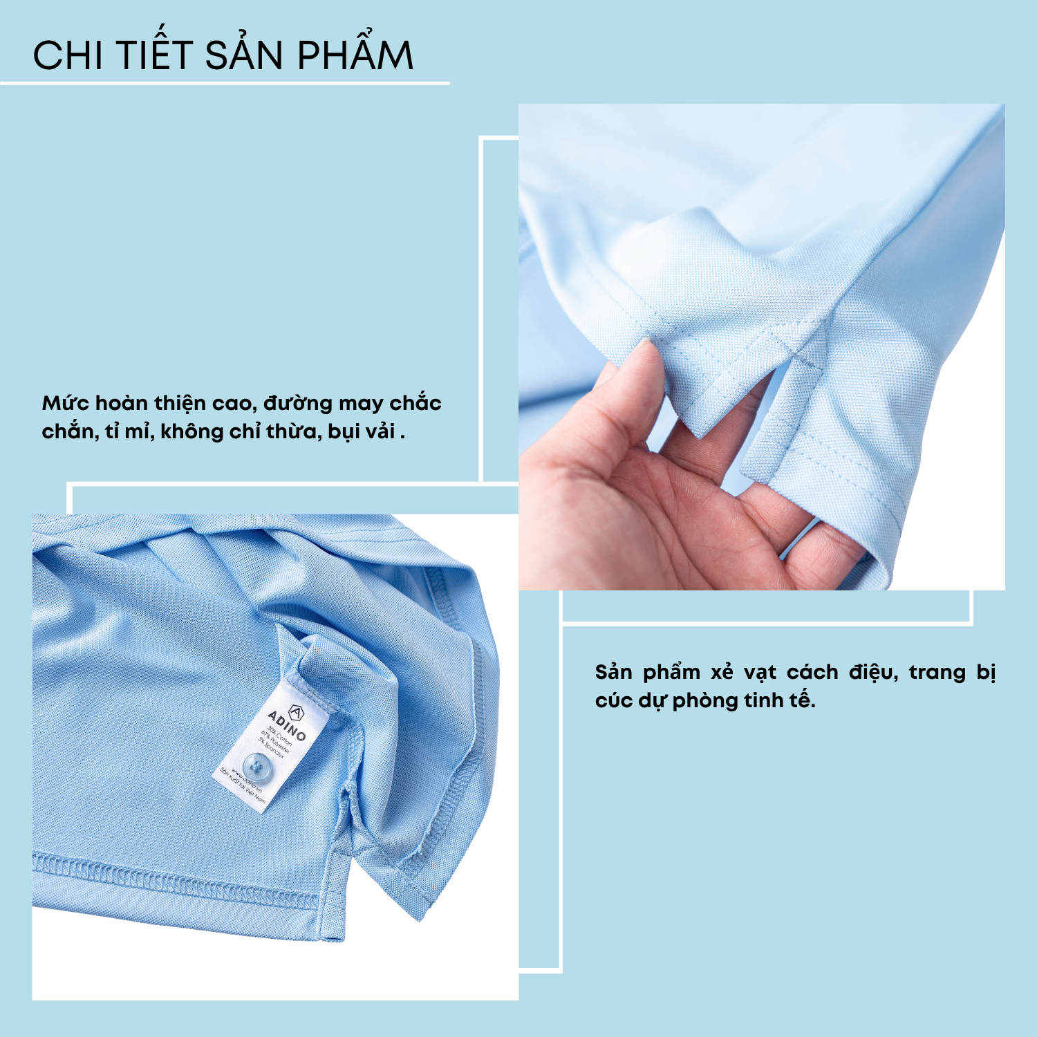 Áo thun nam có cổ màu xanh biển phối viền ADINO vải polyester cotton mềm mịn dáng slimfit công sở trẻ trung AP96