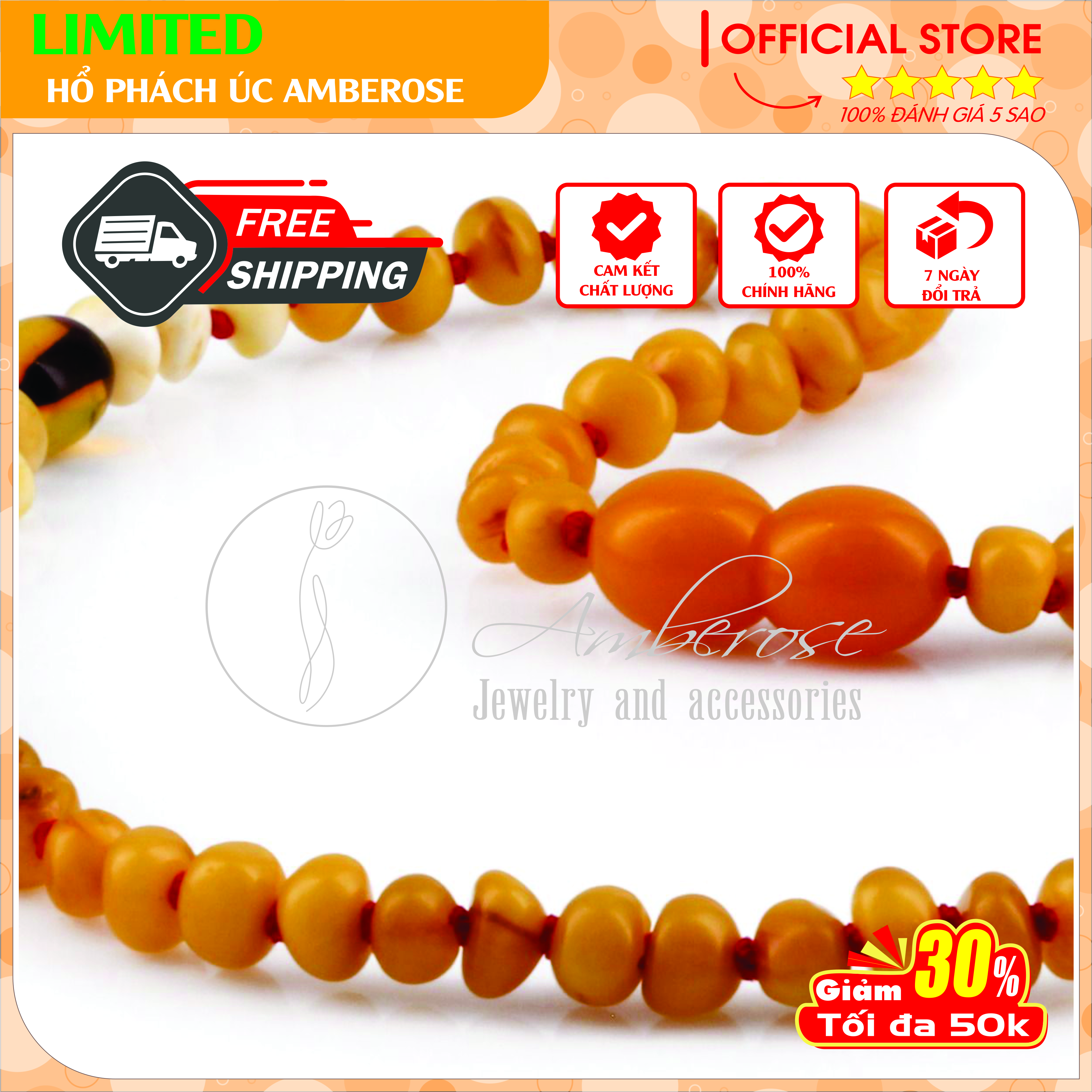 Vòng Cổ Hổ Phách Amber Úc Cho Bé 0 - 10 tuổi VCABLMT2