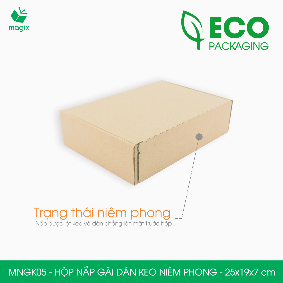 MNGK05 - 25x19x7cm - COMBO 20 HỘP CARTON NẮP GÀI HÔNG CÓ KEO NIÊM PHONG - THÙNG HỘP CARTON ĐÓNG HÀNG