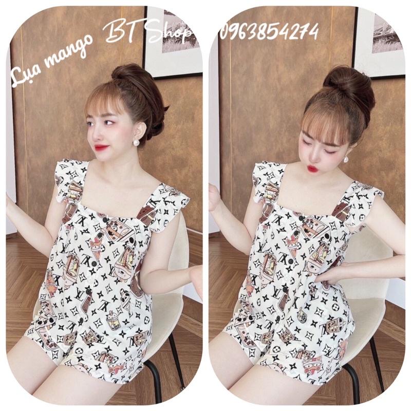 Đồ ngủ mặc nhà lụa mango quần đùi hoạ tiết freesize 42-57kg