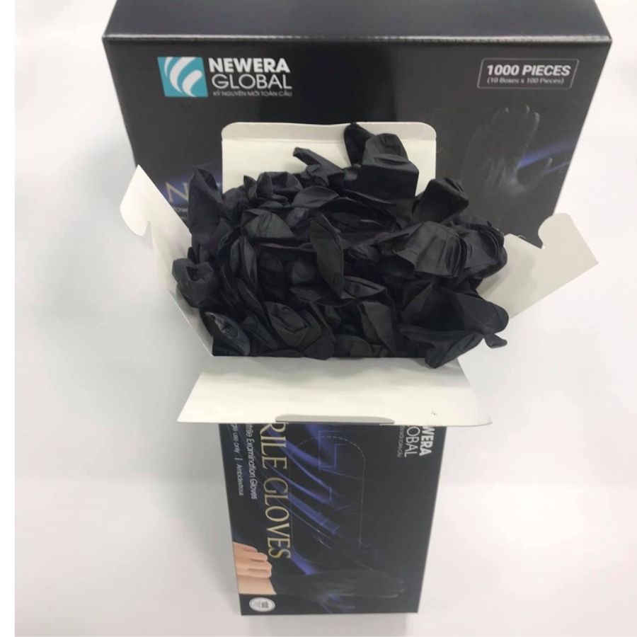 HỘP 100 GĂNG TAY Y TẾ ĐEN NITRILE GLOVES Newera Global