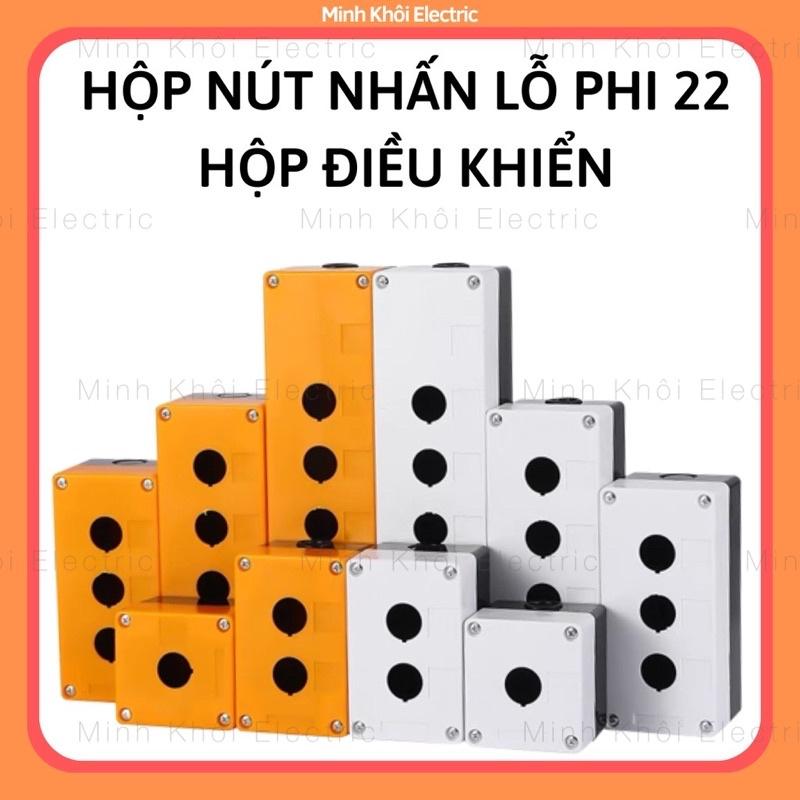 Hộp Nút Nhấn Lỗ Nhựa Phi 22 Cao Cấp, hộp điều khiển nút ấn, công tắc