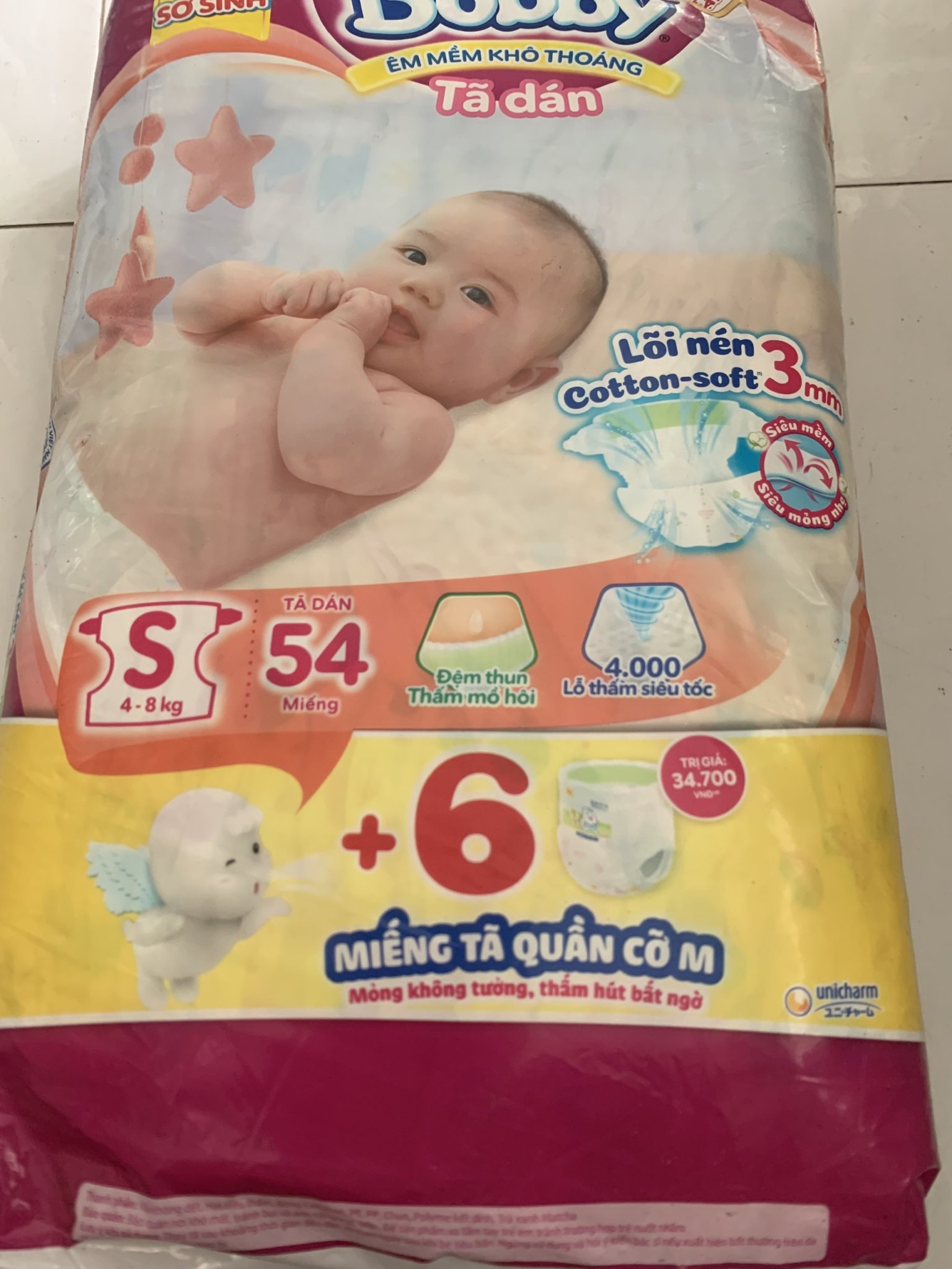 Tã dán Bobby S54 Tặng kèm 6 miếng Tã quần size M Mẫu mới - Date luôn mới