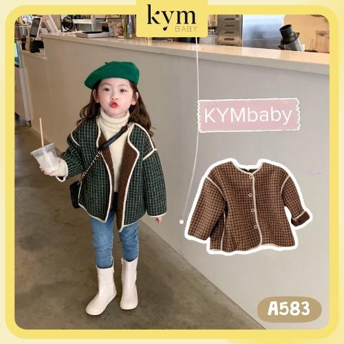 Áo khoác dạ tweed sọc nổi lót lông cừu phong cách Hàn Quốc cho bé gái A583