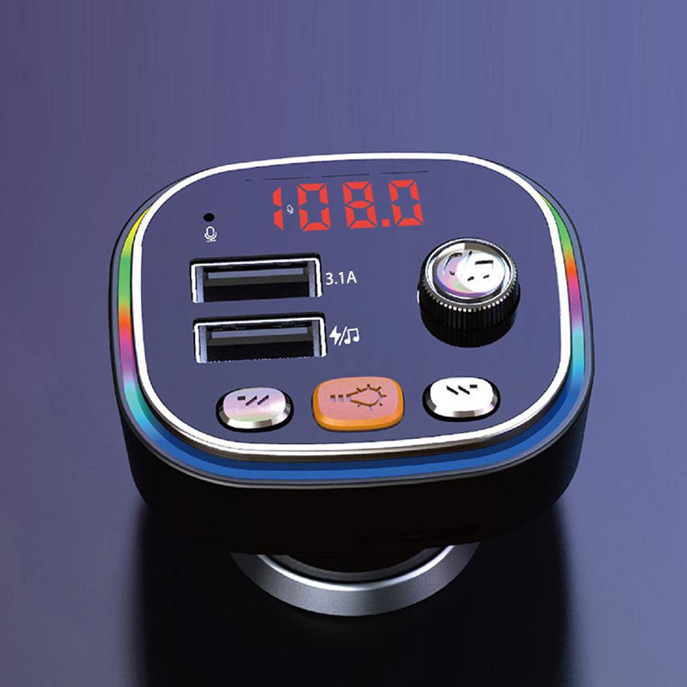 C20 Car FM Transmitter Dual USB Auto Audio Player Car BT MP3 Player with Colorful Light Car Driving Handsfree Call Accessory
