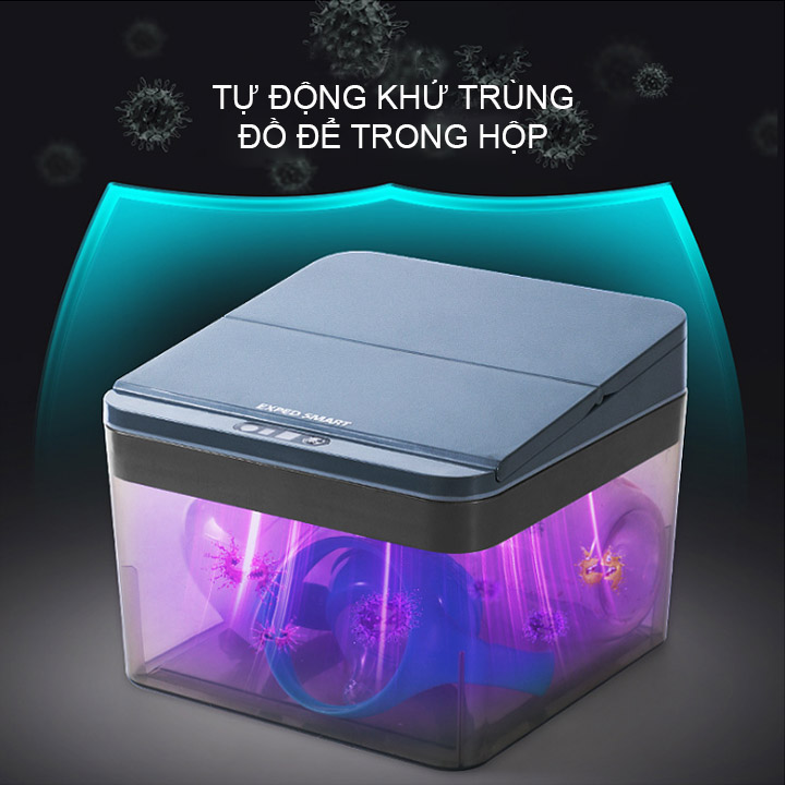 Hộp để đồ có đèn led tia UV khử trùng, với nắp cảm biến tự động đóng mở thông minh