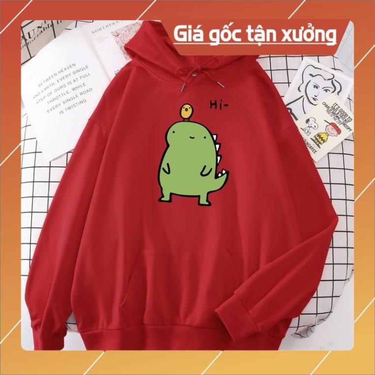Áo hoodie khủng long Hi in ngực nỉ bông siêu ấm