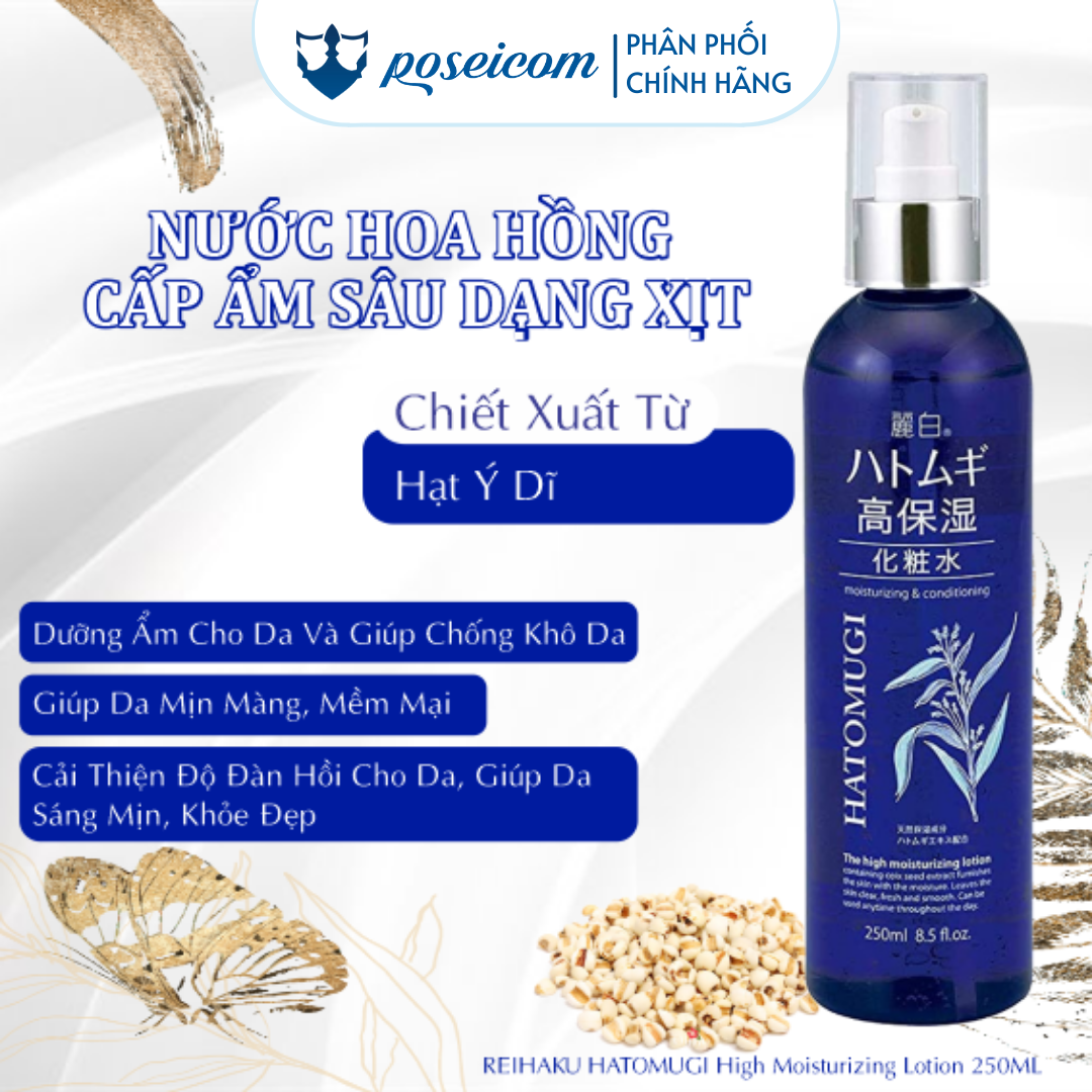 Xịt Khoáng Nước Dưỡng Ẩm Sâu Và Làm Sáng Da Dạng Xịt Reihaku Hatomugi High Moisturizing Lotion 250ml