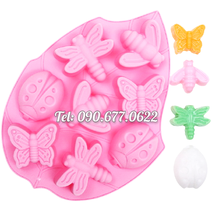 Khuôn silicone làm bánh, rau câu, socola, kẹo dẻo 6 con ong, bướm, chuồn chuồn, cánh cam – Mã số 1279