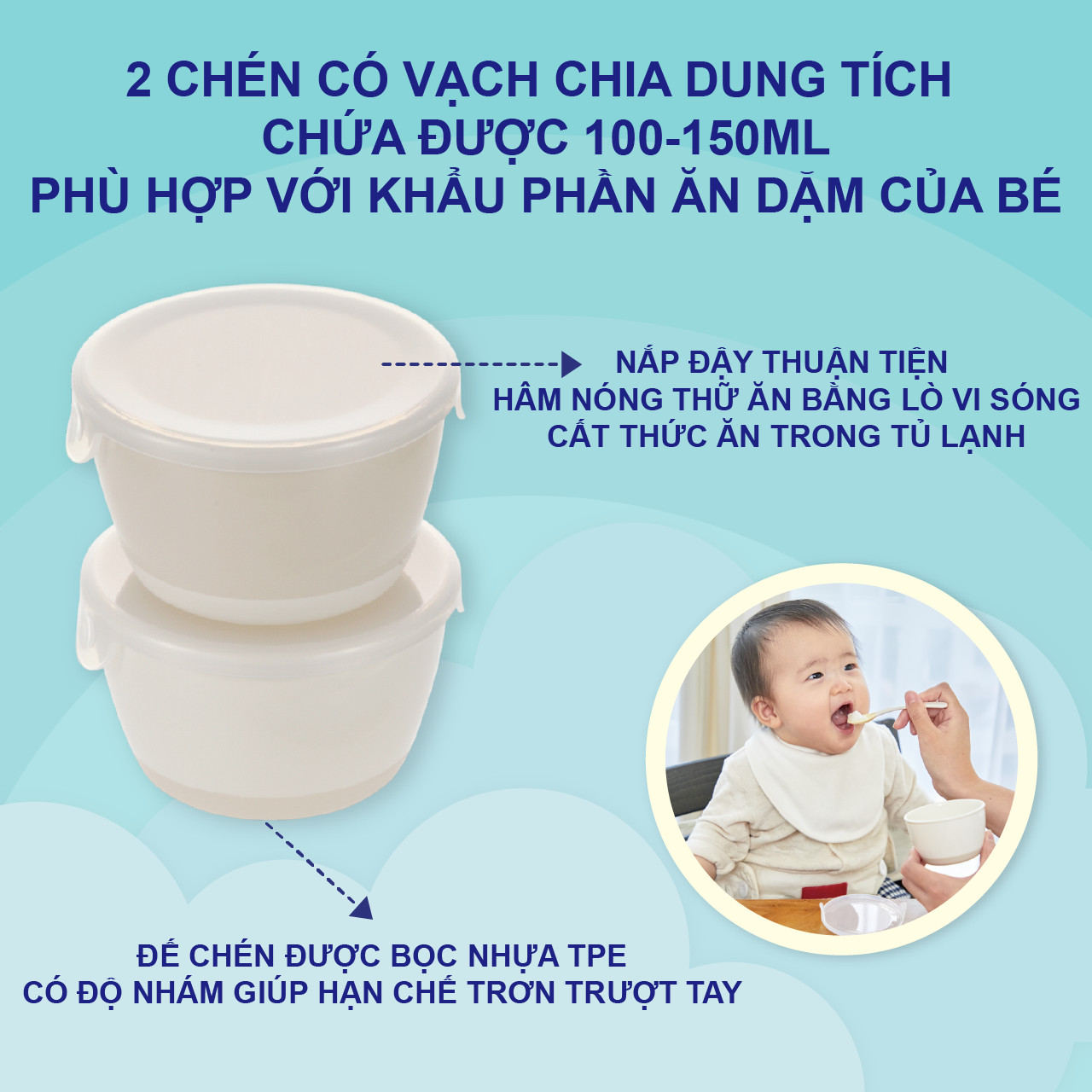 Bộ chén muỗng ăn dặm RICHELL TLI gồm 2 chén có nắp và 2 muỗng mềm | Baby