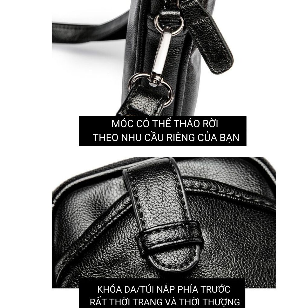 Túi đeo chéo da nam nữ mini Hàn Quốc nhỏ gọn đi học, đi chơi đẹp thời trang thanh lịch BAM049