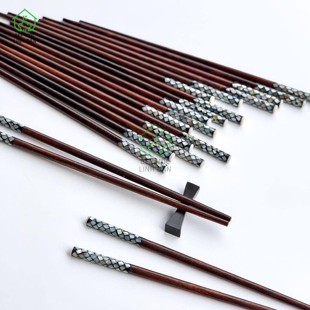Đũa Gỗ Trắc Tự Nhiên Khảm Xà Cừ Hình Vảy Rồng HAHANCO [CTL757] Bộ 10 Đôi