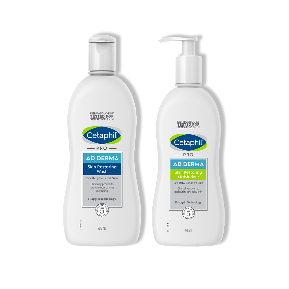 Combo Sữa tắm và kem dưỡng ẩm cho viêm da cơ địa Cetaphil Pro AD Derma Wash 295ml + Cetaphil Pro AD Derma Moisturizer 295ml