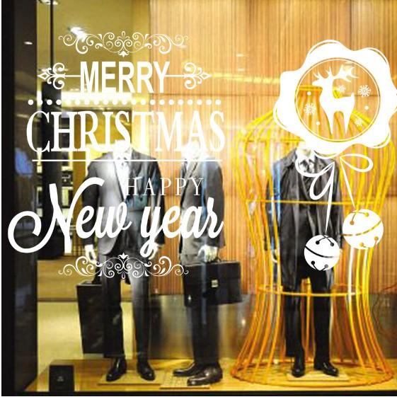 Decal trang trí noel hít tĩnh điện 2 mặt không dơ kính Mẫu chữ phong cách