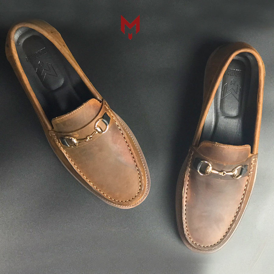 Giày tây nam công sở lười da bò cao cấp thời trang horsebit loafer mad