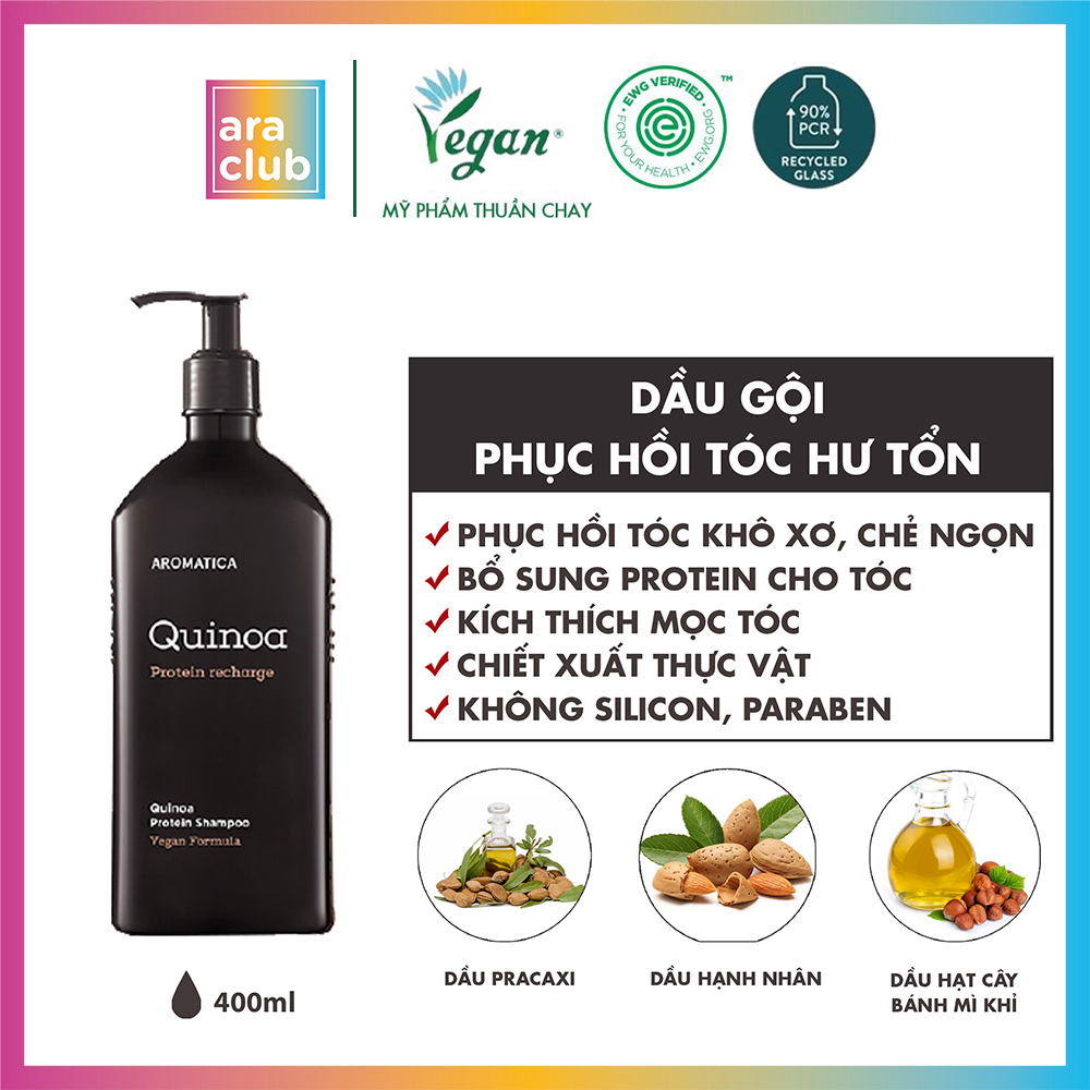 Dầu Gội Dưỡng Tóc Hư Tổn Chiết Xuất Diêm mạch Aromatica Quinoa Protein Shampoo 400ml