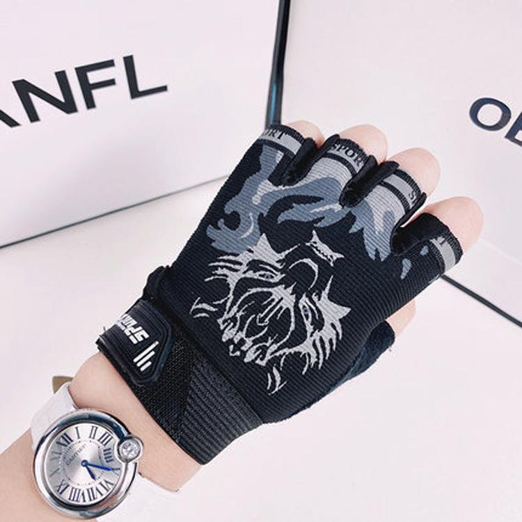 Trẻ em găng tay nửa ngón tay bé trai viết trẻ em đi xe đạp găng tay trượt băng thể thao ngoài trời Color: black Size: L