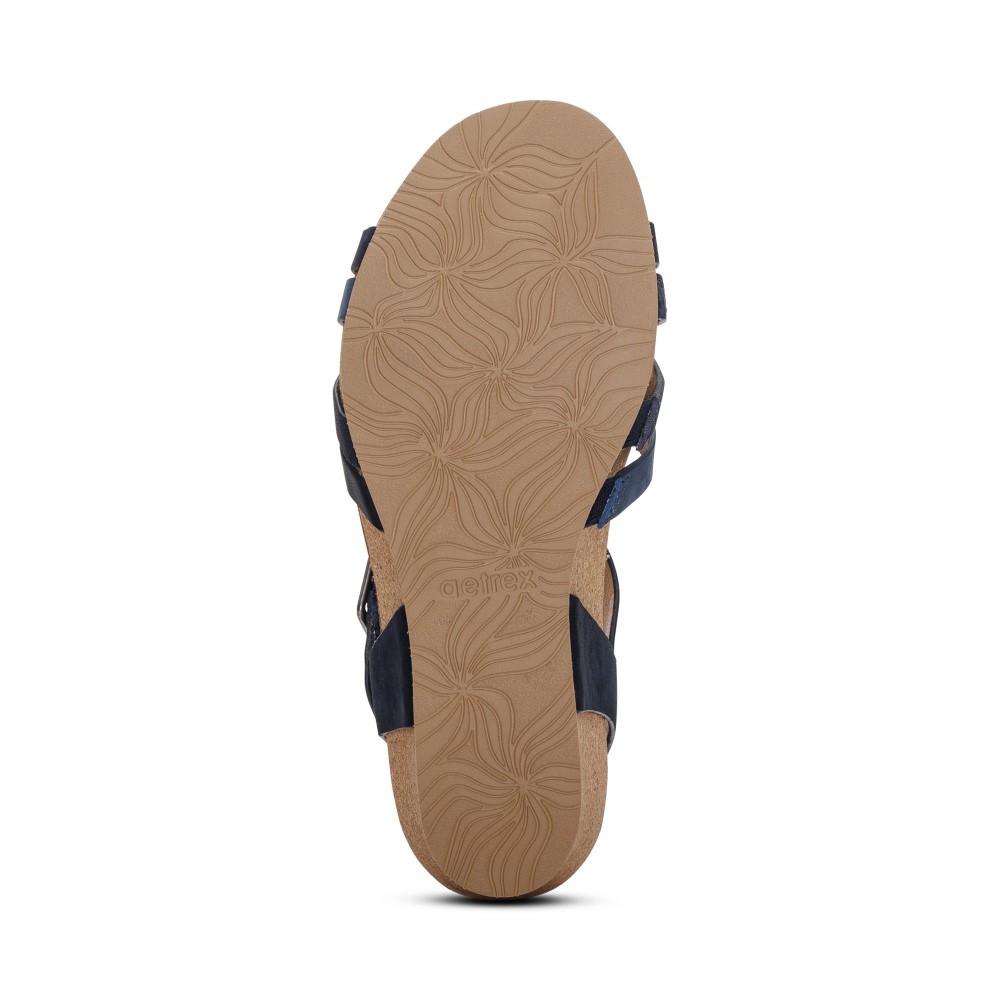 Sandal sức khoẻ nữ Aetrex Noelle Navy - Giày cao gót 5p đệm da mềm