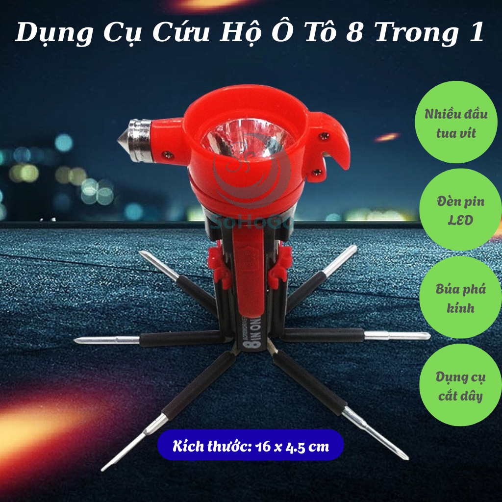 Bộ Tô Vít Cứu Hộ Đa Năng – Đèn Pin, Búa Cứu Hộ, Dao Cắt – Dụng Cụ Cứu Hộ Xe &amp; Sửa Chữa